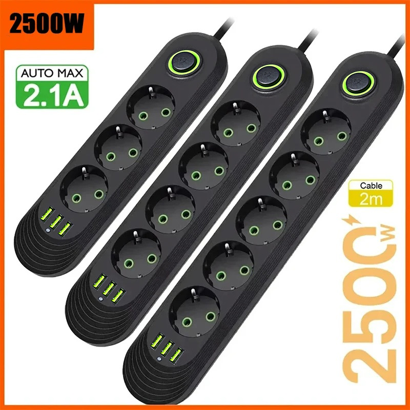 Power Tools Extension - EU-Steckdose mit 3 USB-Anschlüssen, 2500W Mehrfachsteckdose,